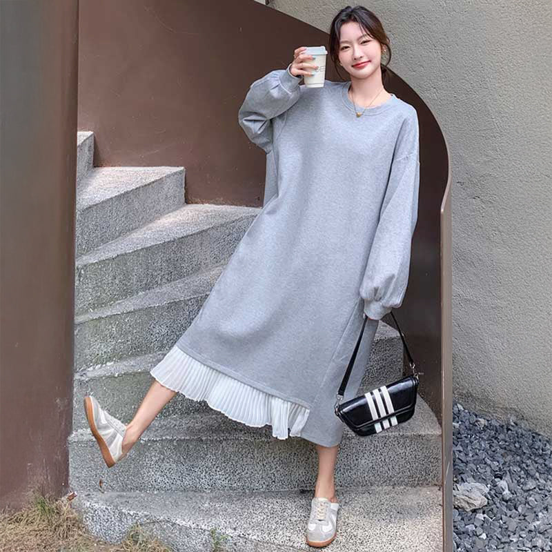 裾プリーツスウェットワンピース