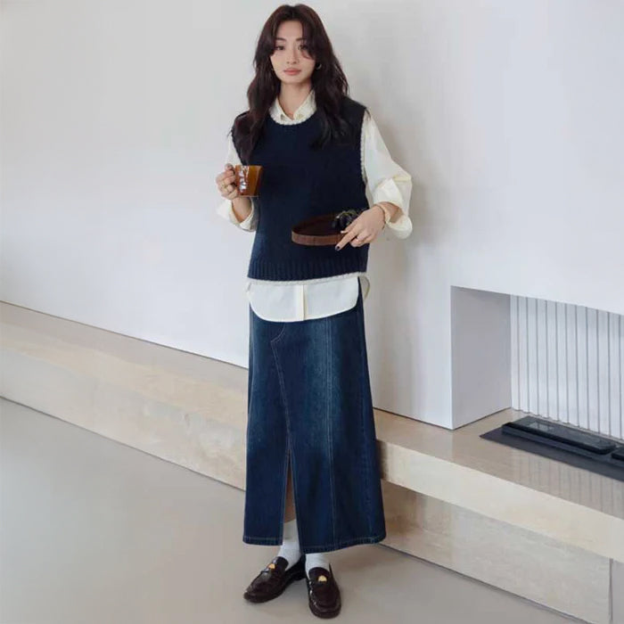 センタースリットデニムスカート