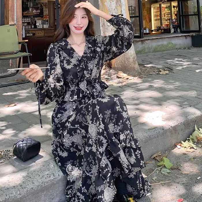 シックフラワーシフォンワンピース