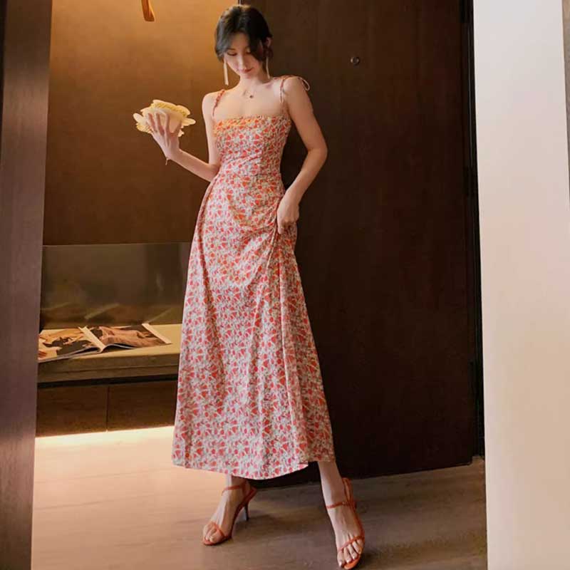 小花柄ロングフレアワンピース