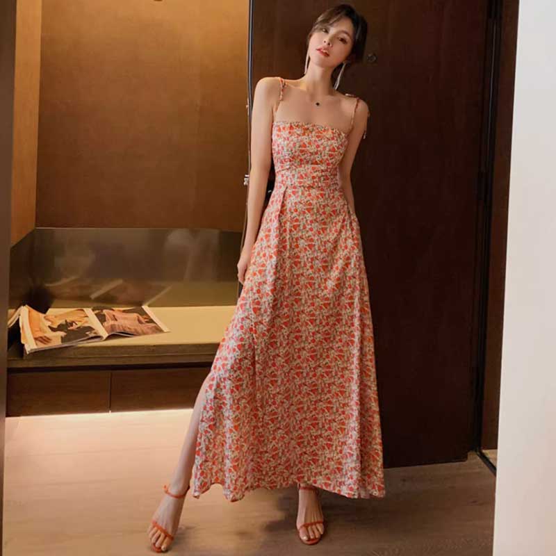 小花柄ロングフレアワンピース