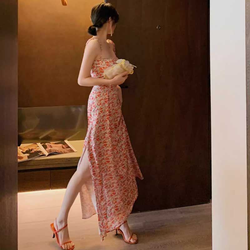 小花柄ロングフレアワンピース