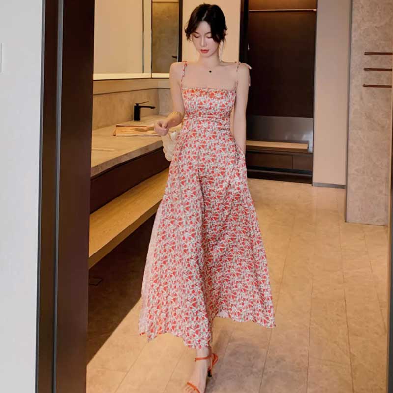 小花柄ロングフレアワンピース