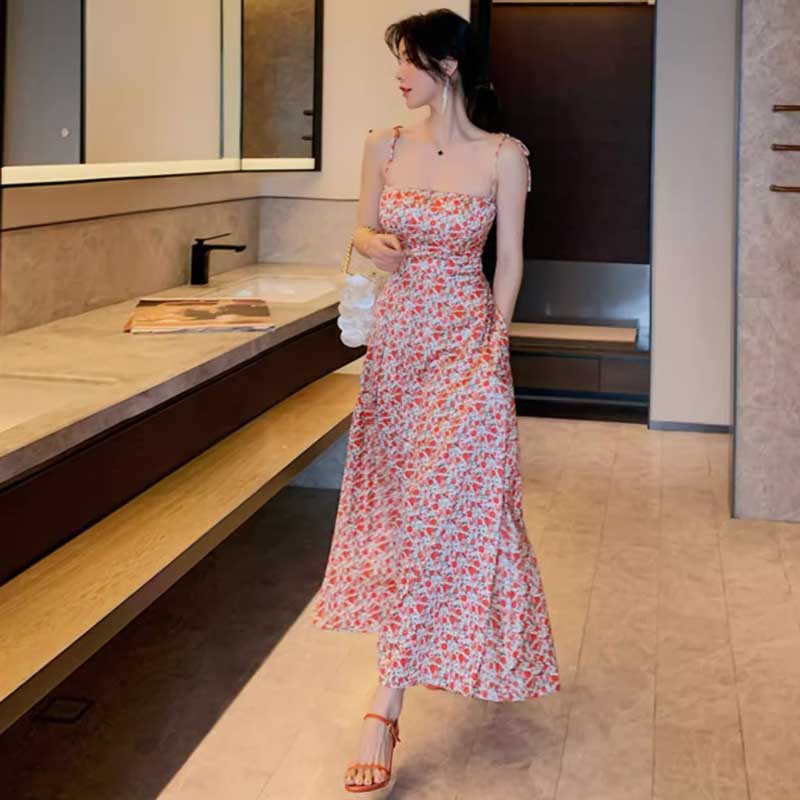 小花柄ロングフレアワンピース