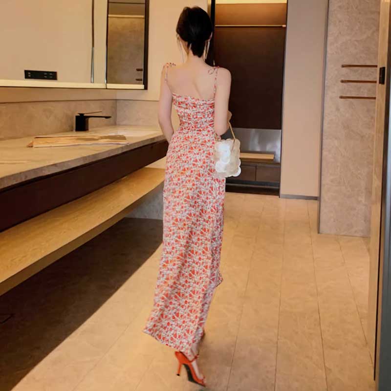 小花柄ロングフレアワンピース