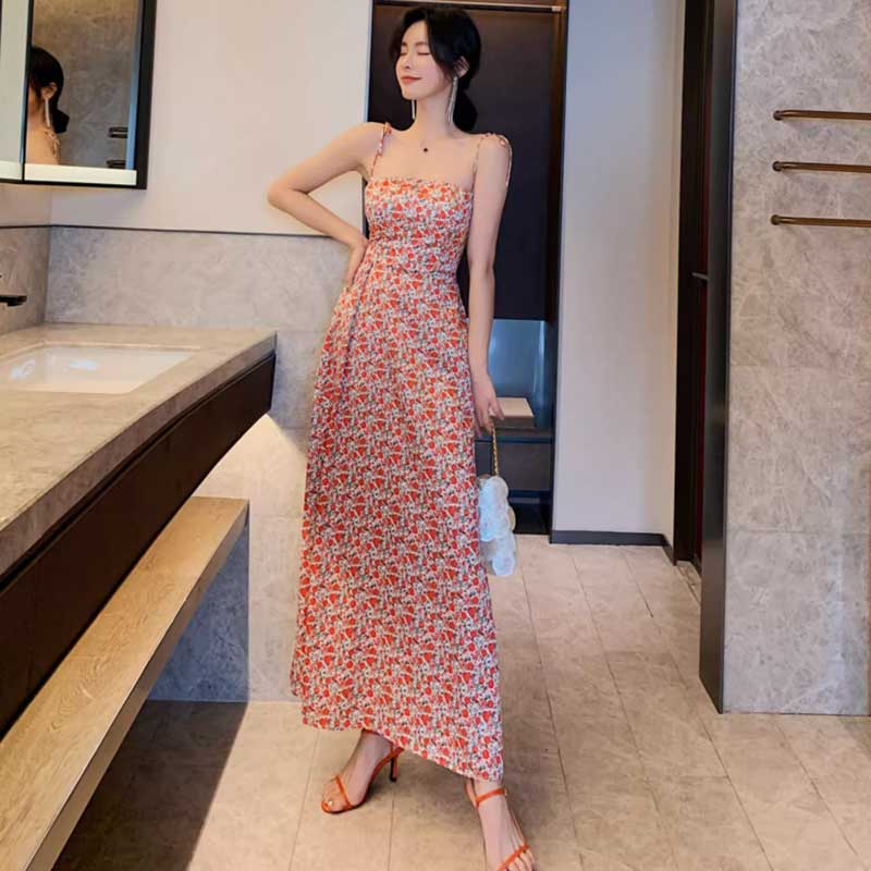 小花柄ロングフレアワンピース