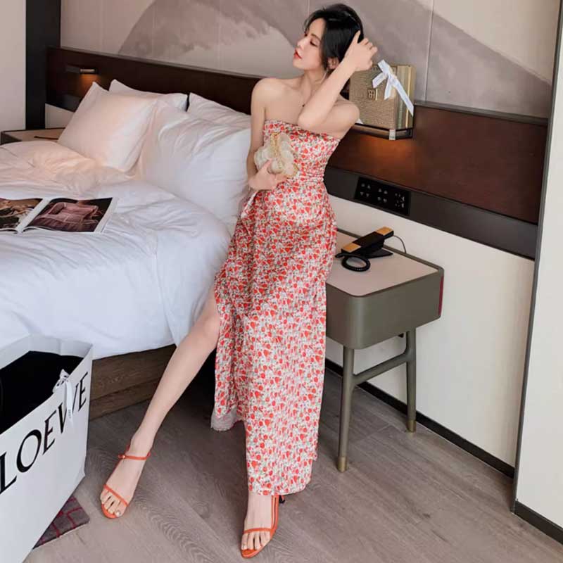 小花柄ロングフレアワンピース