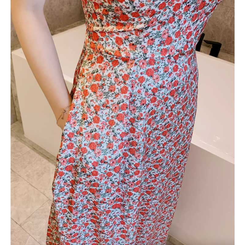 小花柄ロングフレアワンピース