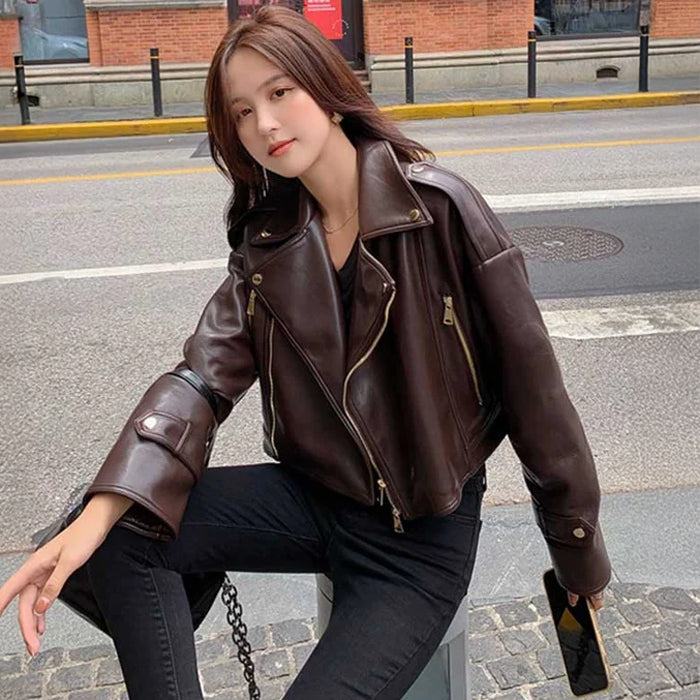 ショート丈レザージャケット(2colors)