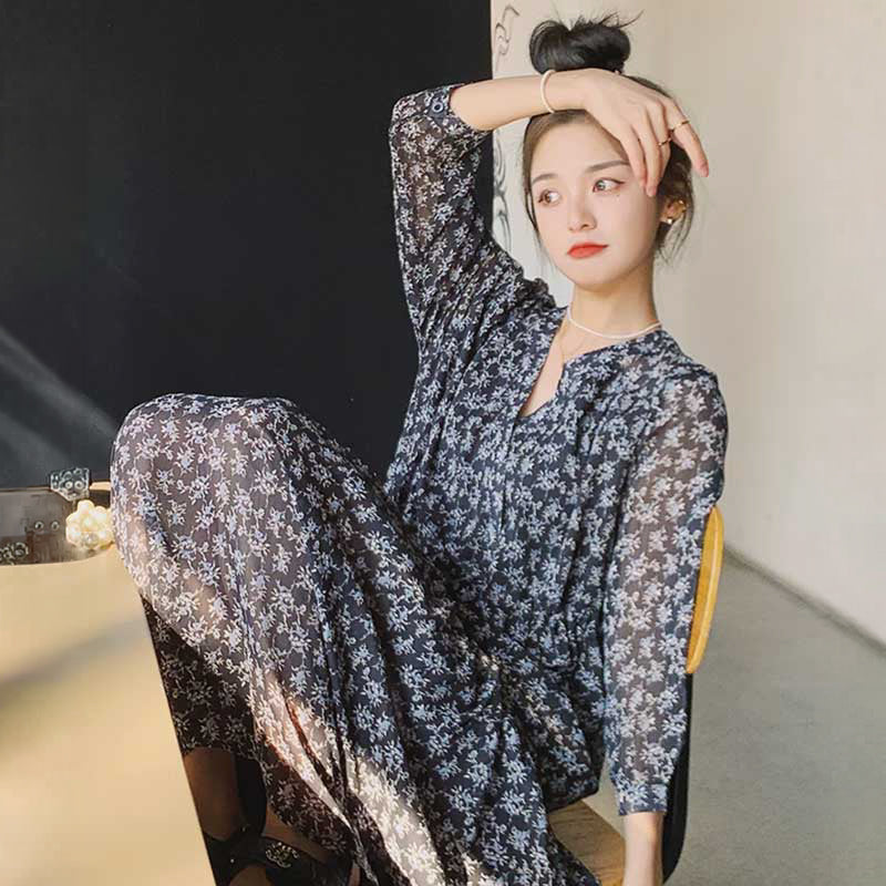 花柄シフォンティアードワンピース