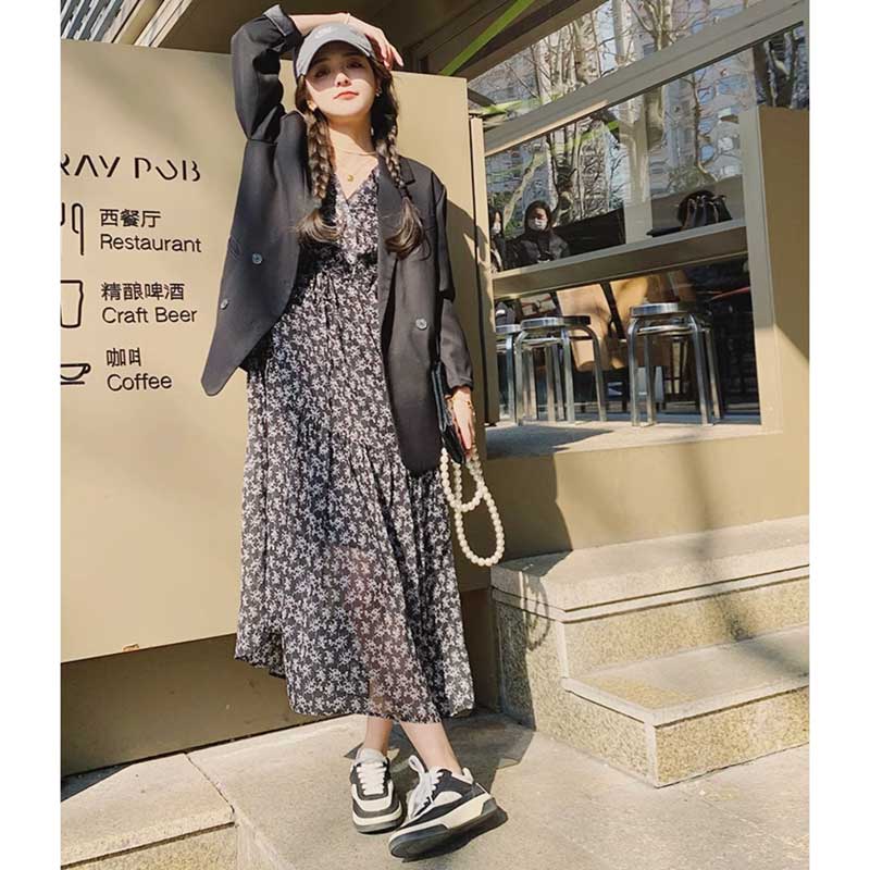 花柄シフォンティアードワンピース
