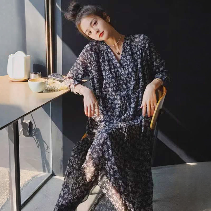 花柄シフォンティアードワンピース