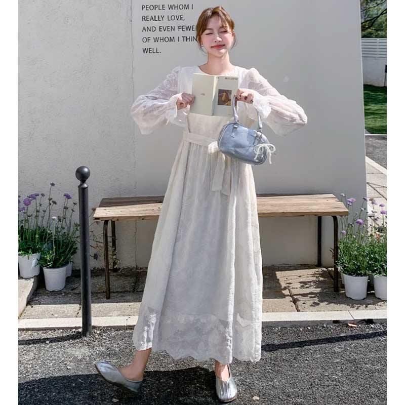 ウエストリボンレースワンピース