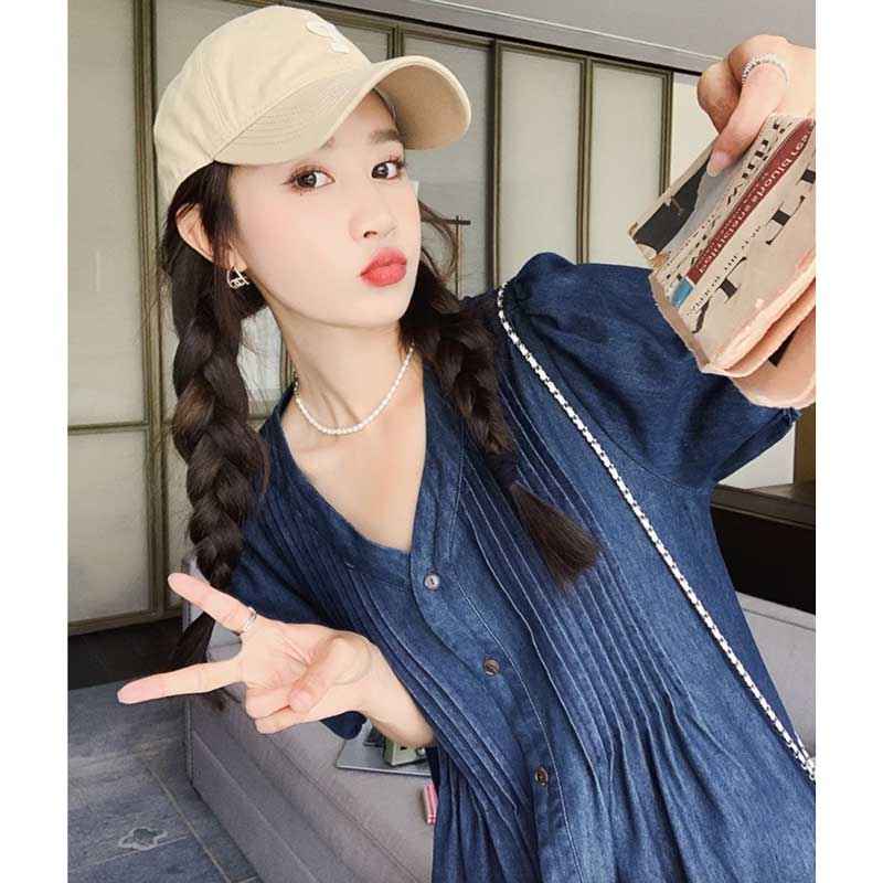パフスリーブデニムワンピース