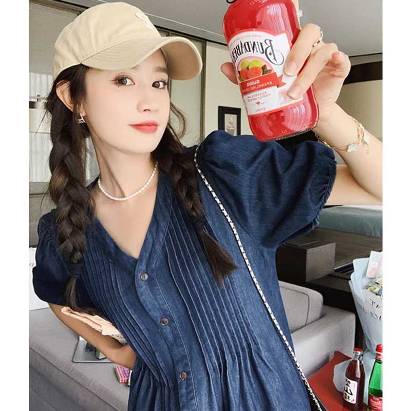 パフスリーブデニムワンピース
