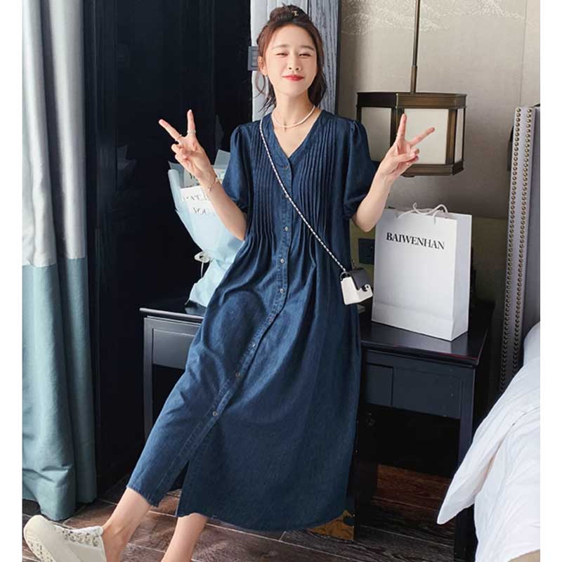 パフスリーブデニムワンピース
