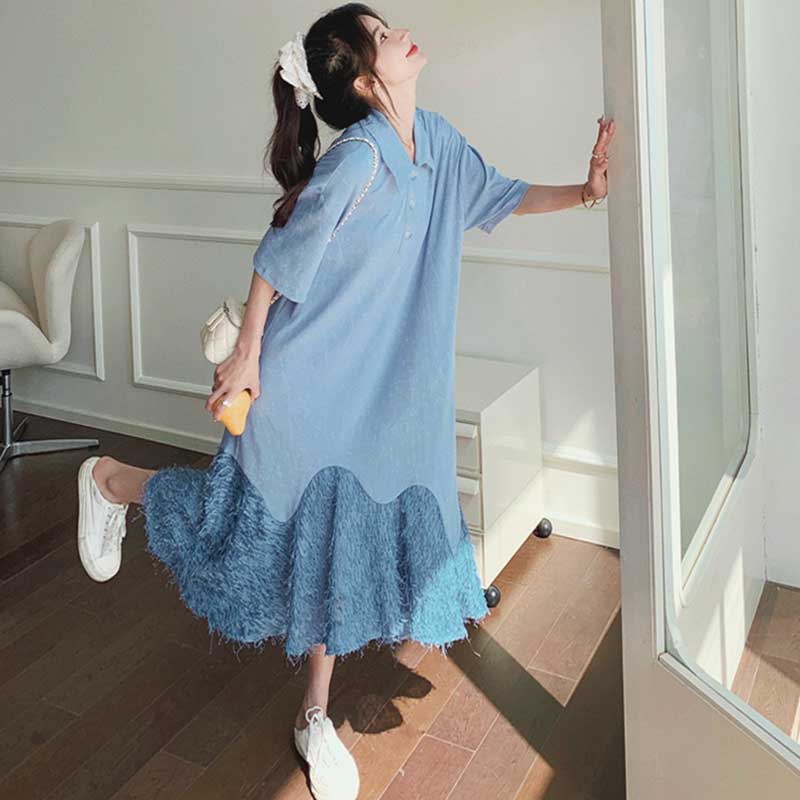 裾フリンジポロワンピース