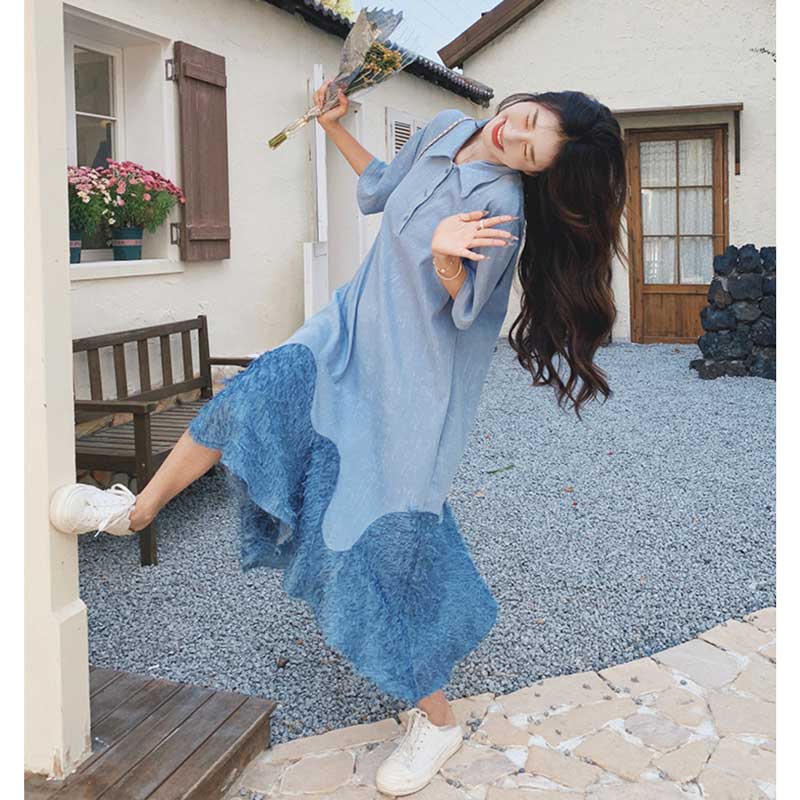 裾フリンジポロワンピース