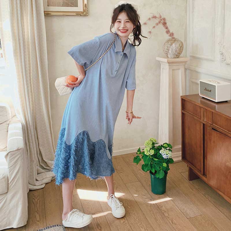 裾フリンジポロワンピース