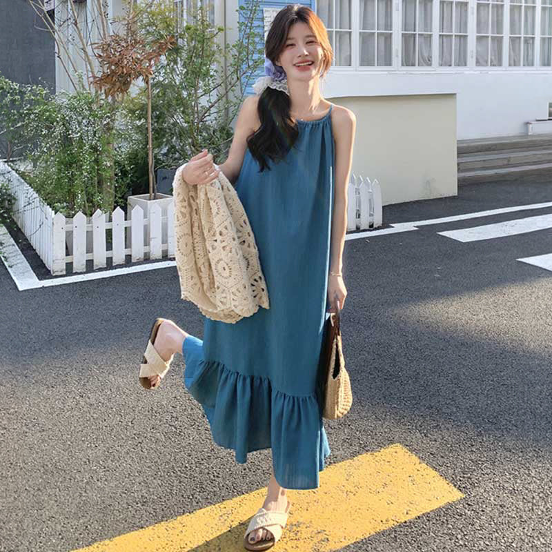 k.i　美品BARNEYS NEW YORK レイヤードワンピース サマーレースニットレイヤードワンピース（青・白）春/夏 レトロな
