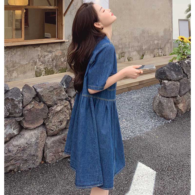 Vネックデニムワンピース