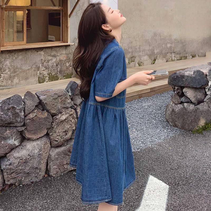 Vネックデニムワンピース（青）春/夏 気ままに楽しむデニムスタイル