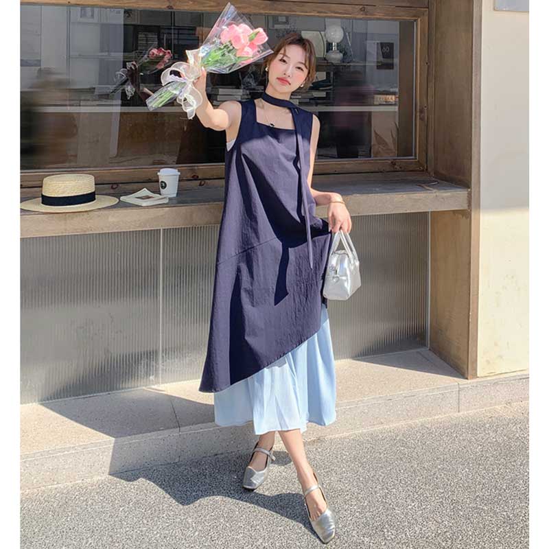 ネイビーコンビネーションワンピース