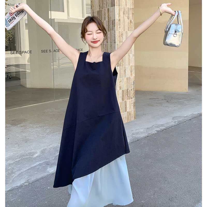 ネイビーコンビネーションワンピース