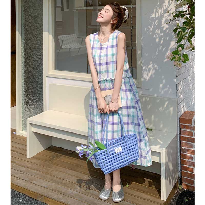 パステルチェックノースリーブワンピース