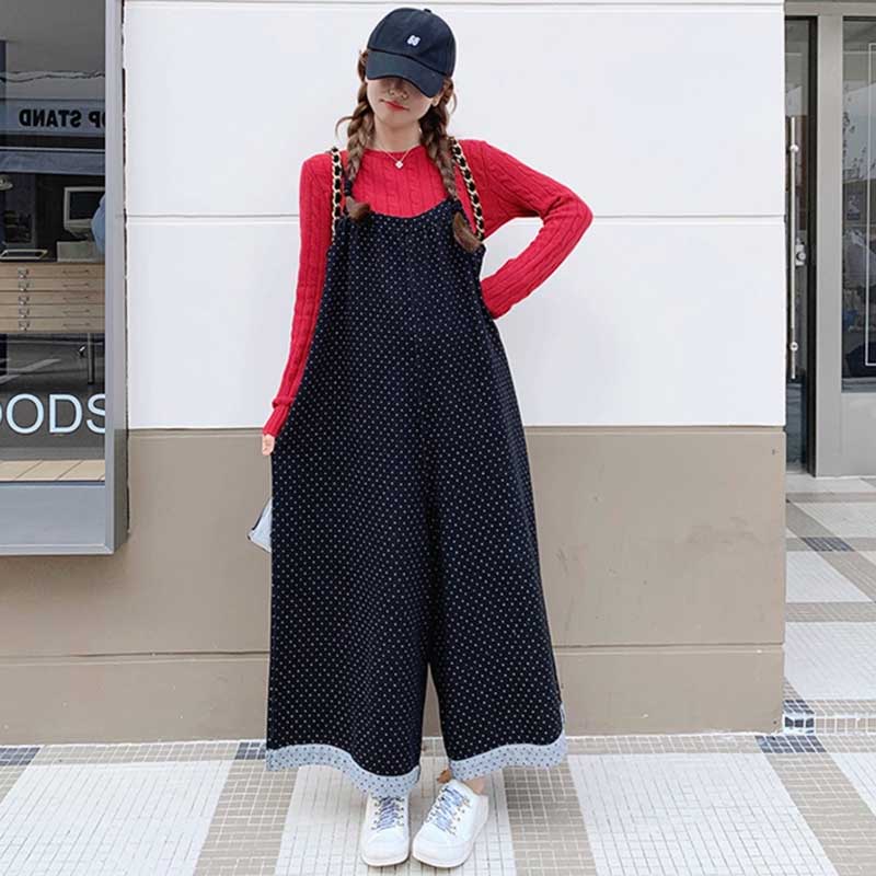 ドット柄ワイドサロペットパンツ