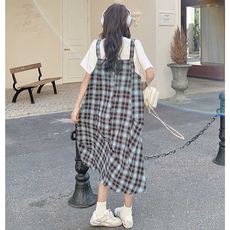 チェック柄フェイクツーピースワンピース