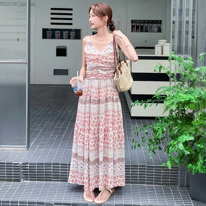 小花柄ティアードロングワンピース