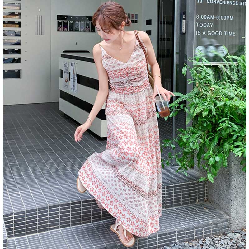 小花柄ティアードロングワンピース