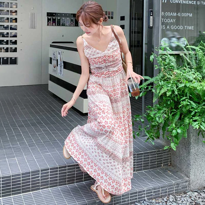 小花柄ティアードロングワンピース
