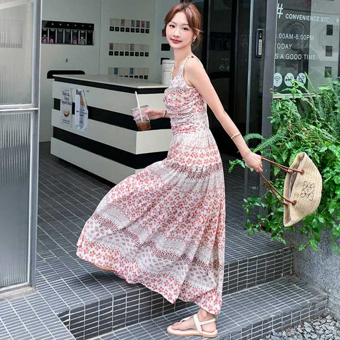 小花柄ティアードロングワンピース