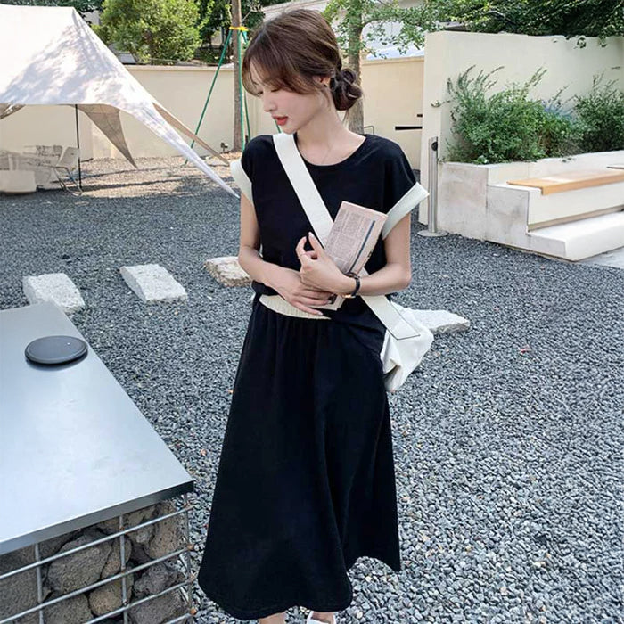 新品✨シンプルロングワンピース❤️バックオープンデザイン セール】quaranciel:〈洗濯機可能〉ストライプ バックオープン