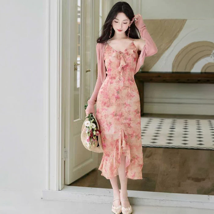 ピンクボレロ×フラワーフリルワンピース