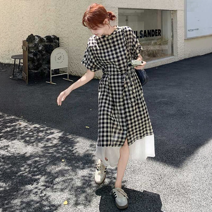 【Christian Dior】ワンピース ギンガムチェック切替 上品デザイン ギンガムチェック切り替えワンピース（黒）春/夏 大人のナチュラルスタイル