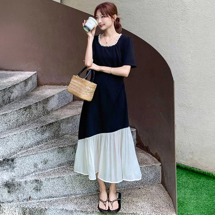 ドッキングフリルロングワンピース