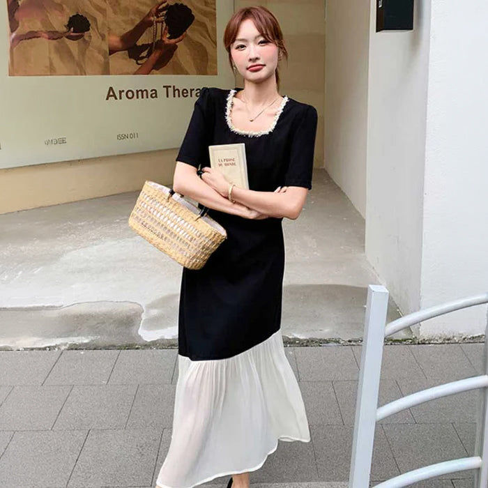 ドッキングフリルロングワンピース