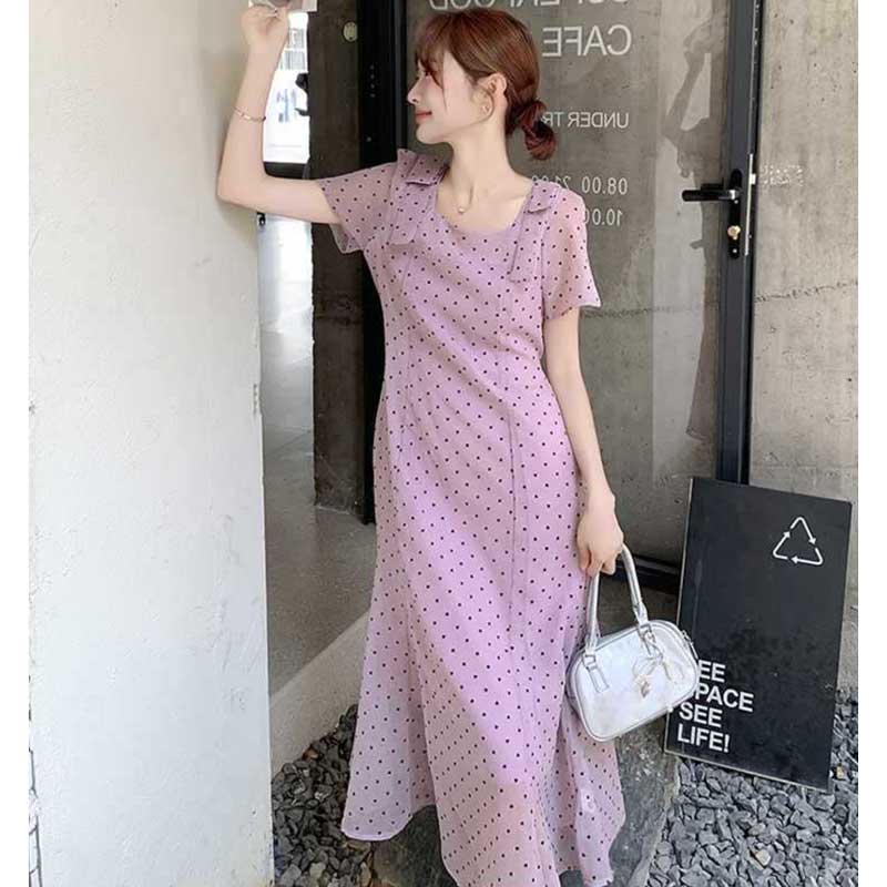 ショルダーリボンドットワンピース