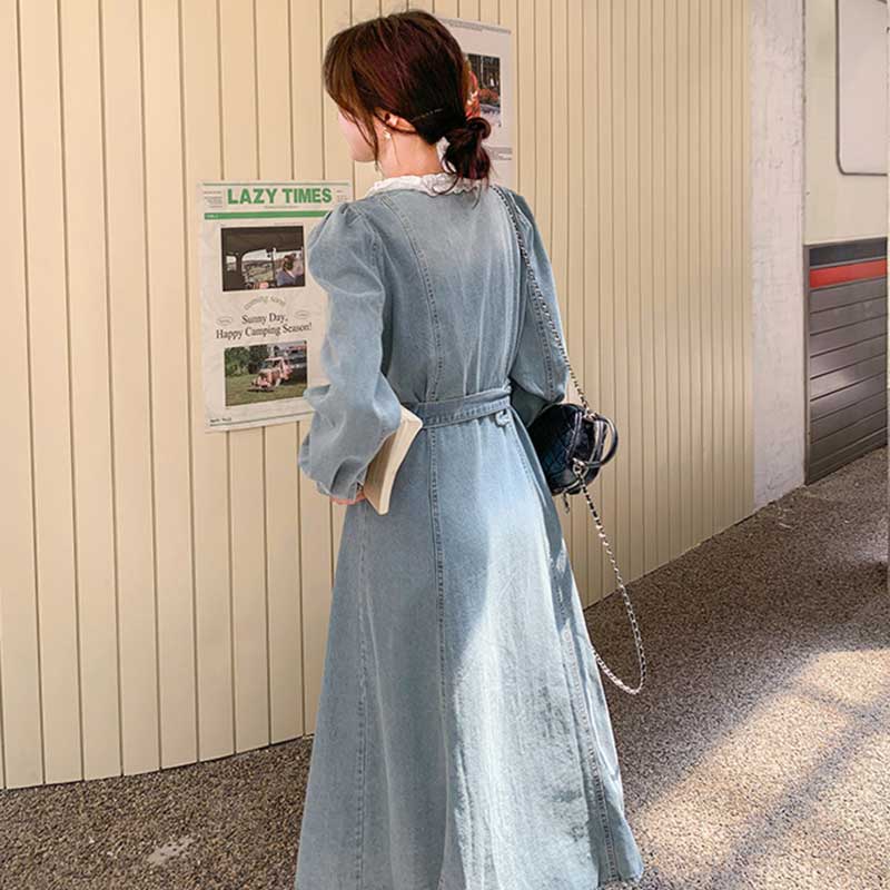 フリルリボンデニムワンピース