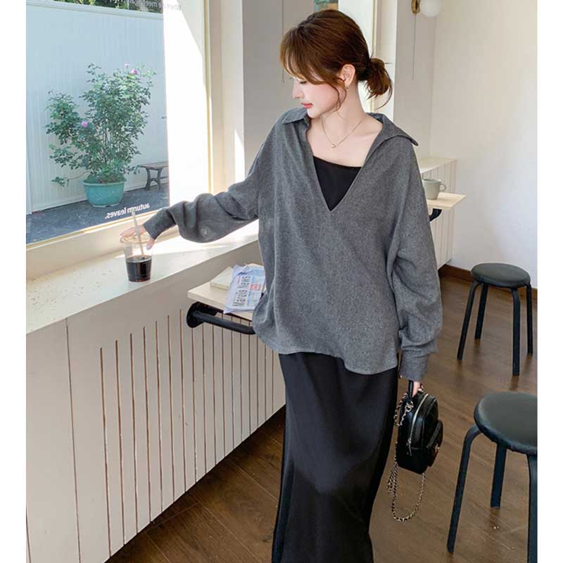 スキッパーシャツ×キャミソールワンピース