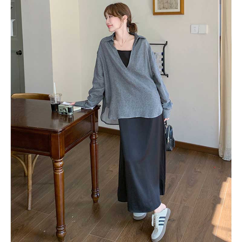 スキッパーシャツ×キャミソールワンピース