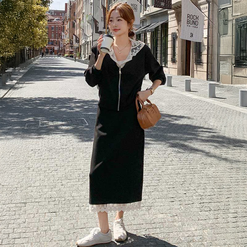 レース装飾スウェットセットアップ