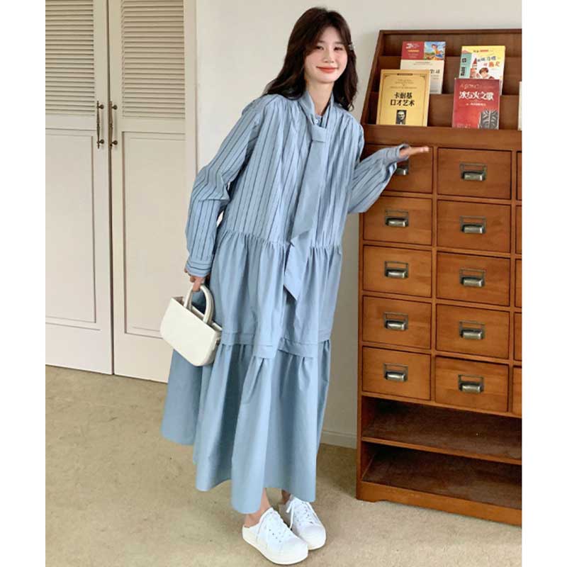 リボンタイストライプシャツワンピース