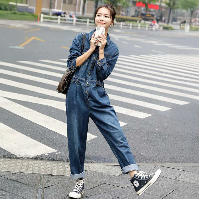 デニムジャンプスーツ（青）秋 1枚で決まるデニムオールインワン