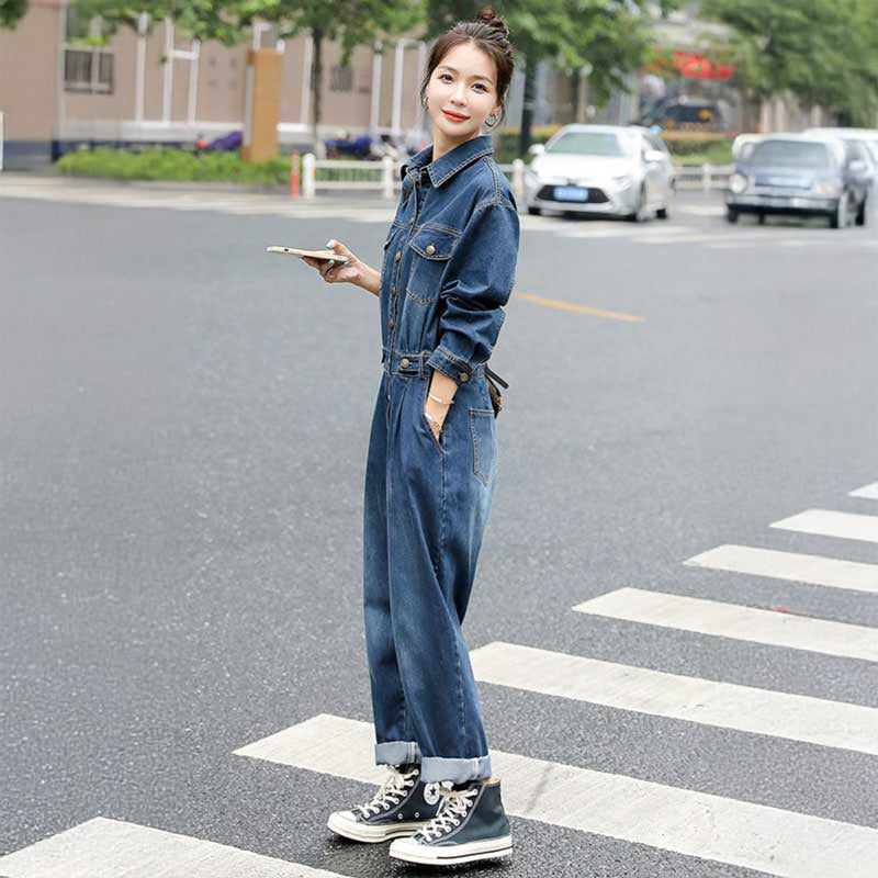デニムジャンプスーツ（青）秋 1枚で決まるデニムオールインワン