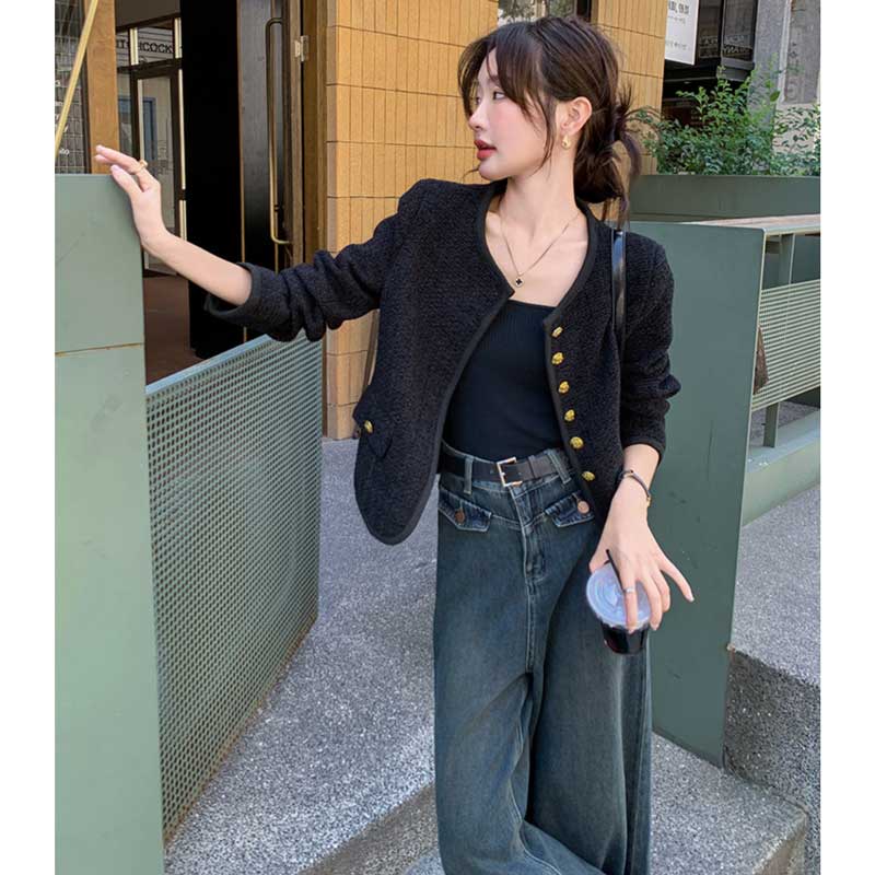 ba&sh ノーカラー ブラック　ジャケット　金ボタン ミラノリブ ゴールドボタン ノーカラーニットジャケット