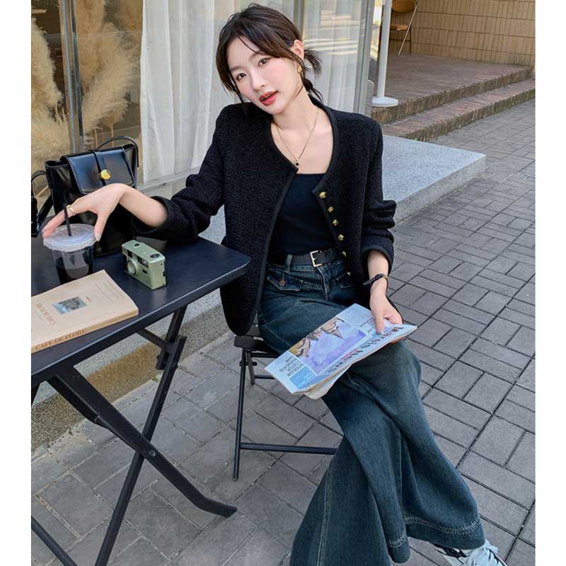 ノーカラーゴールドボタンジャケット（黒）秋/冬 ゴールドボタン